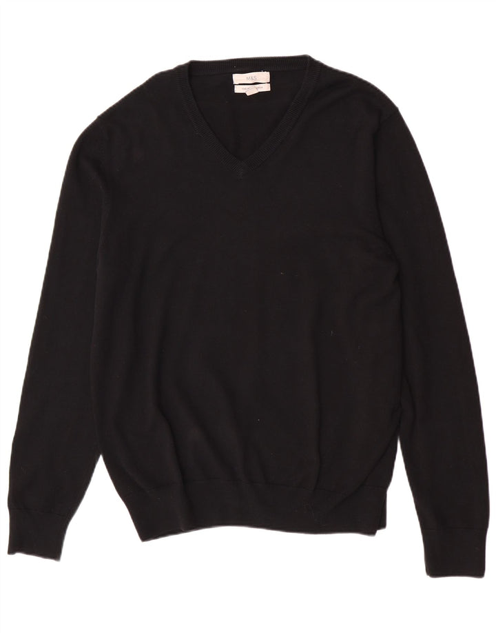 Marks & Spencer - Jersey con cuello en V para hombre, talla grande, algodón negro