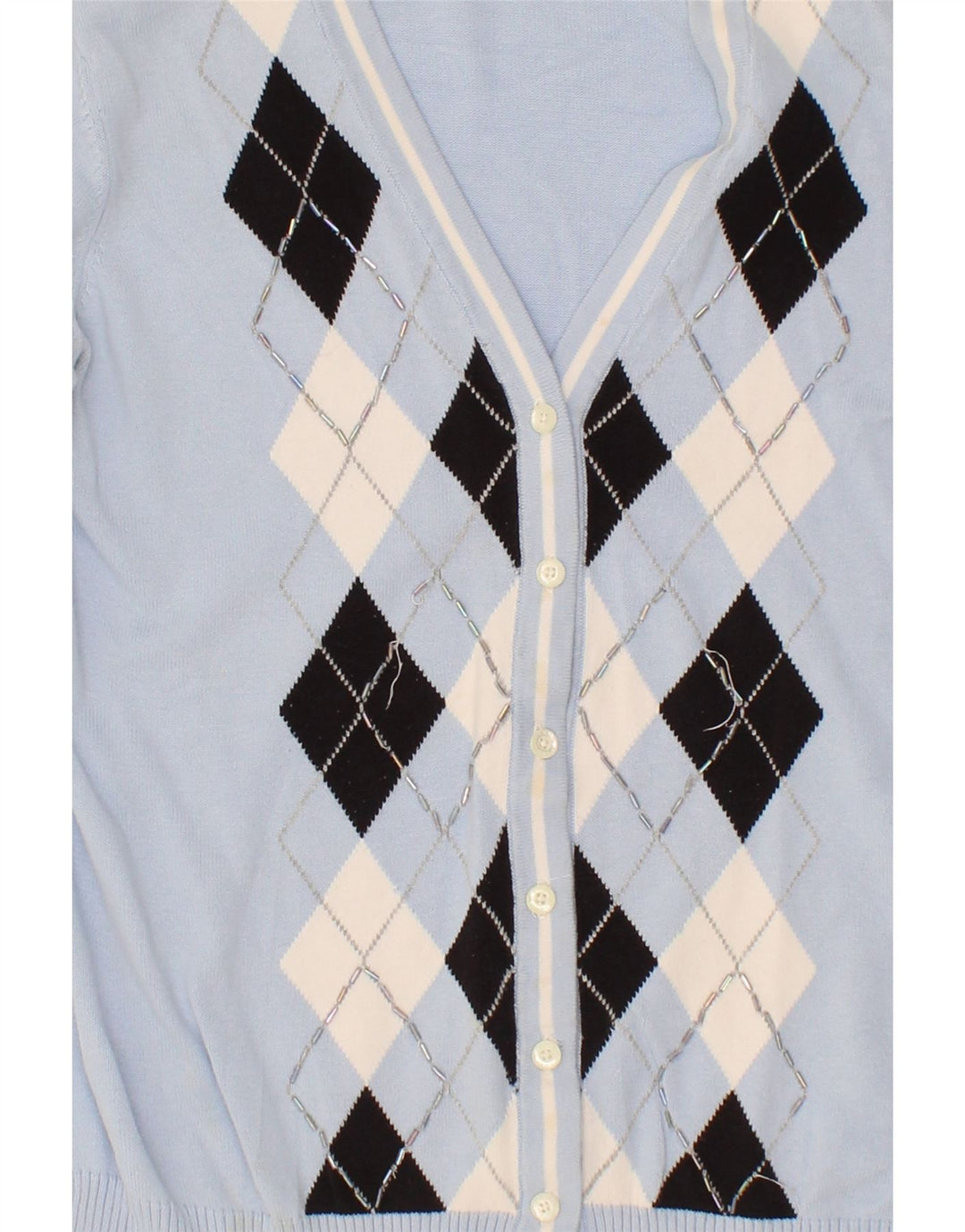 IZOD Womens Cardigan Sweater UK 12 Medium Blue Argyle/Diamond Cotton Vintage Izod and Second-Hand Izod from Messina Hembry 