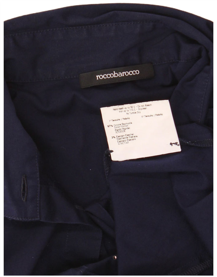 Roccobarocco Blusa camisera gráfica para mujer IT 44 Algodón azul marino mediano