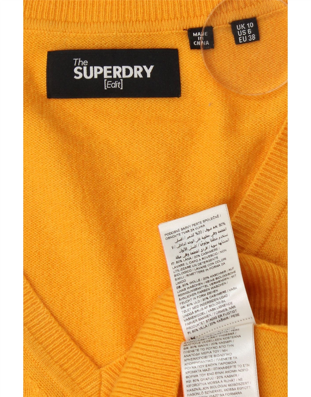 SUPERDRY Suéter tipo jersey de gran tamaño con cuello en V para mujer UK 10 Small Yellow Wool