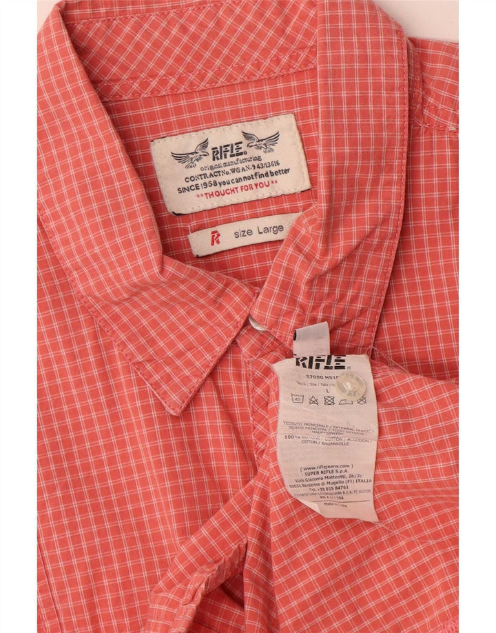 Camisa de manga corta para hombre Rifle Large Red Gingham Cotton