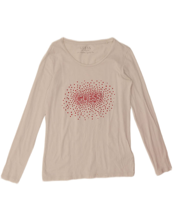 Guess Top gráfico para mujer de manga larga UK 44 Grande Algodón blanco