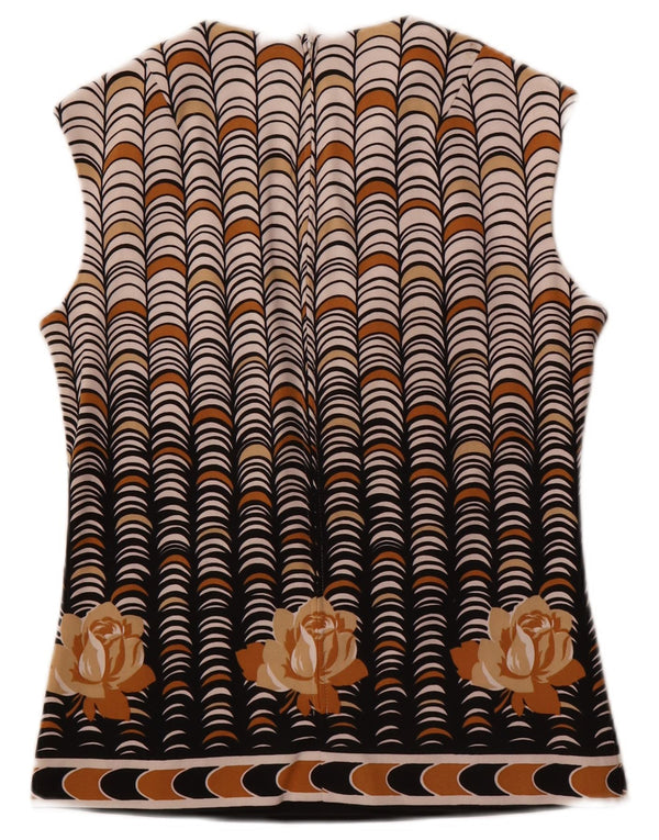 Blusa vintage sin mangas para mujer Top IT 40 Poliéster geométrico beige pequeño