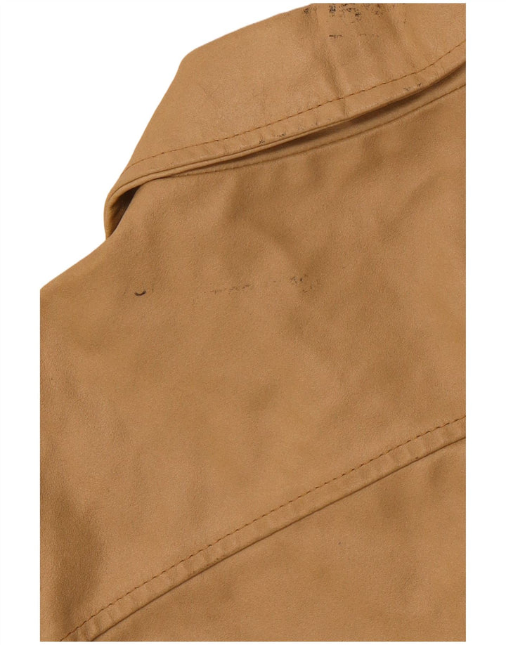 VINTAGE Chaqueta de cuero para mujer Reino Unido 18 XL Cuero beige