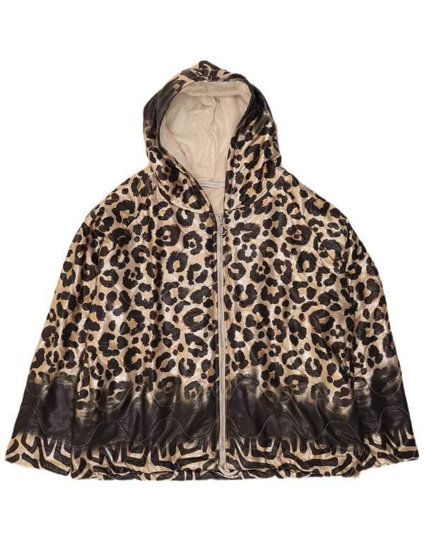 Vintage mujer chaqueta cortavientos con capucha Reino Unido 18 XL Beige Animal Print