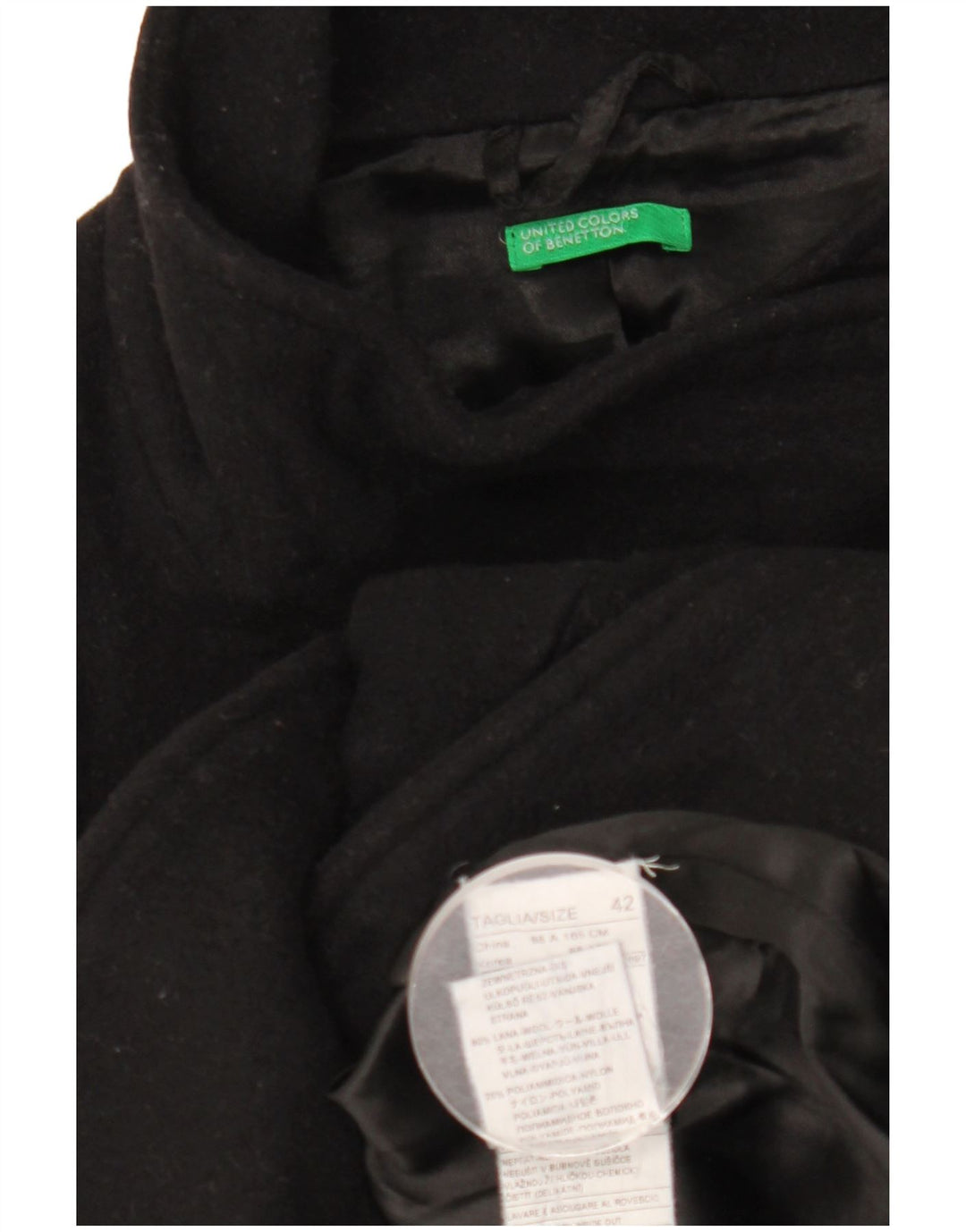 Benetton Chaquetón Mujer IT 42 Mediano Lana Negro