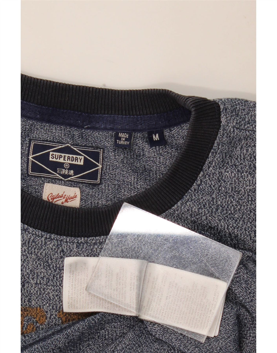 SUPERDRY Camiseta gráfica para hombre Top mediano de algodón moteado en azul marino