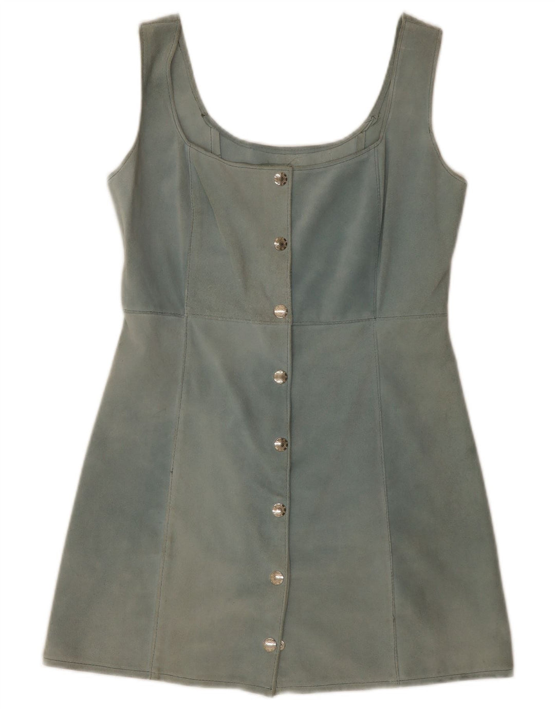Vintage mujer ante sin mangas túnica Top Reino Unido 12 cuero azul medio