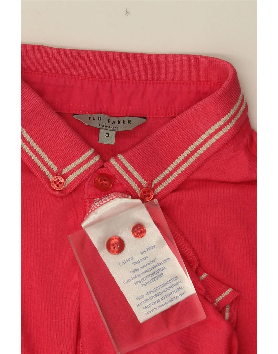 Ted Baker - Jersey para hombre con cuello tipo polo, talla 3, tamaño mediano, color rosa a rayas