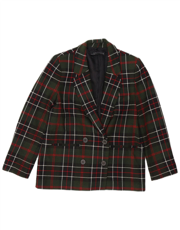 Zara Mujer Chaqueta Blazer Extragrande De Doble Botonadura UK 10 Small Green Check