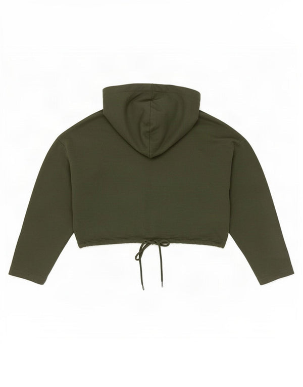 Zara Mujer Crop Sudadera con capucha Jumper UK 46 Large Khaki Cotton