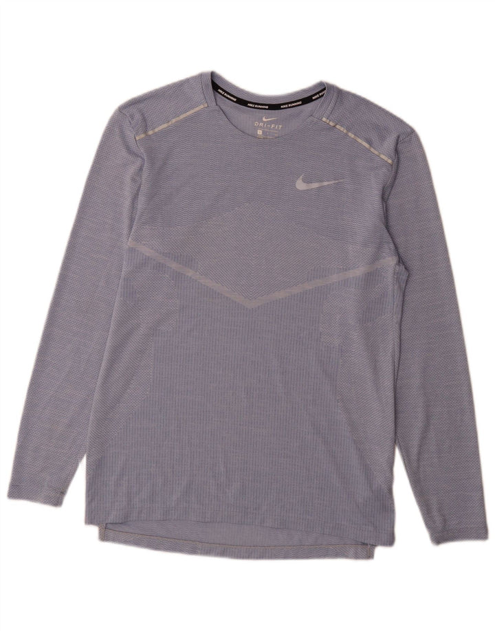 Nike Camiseta Dri Fit para hombre de manga larga de poliéster a rayas azules pequeñas
