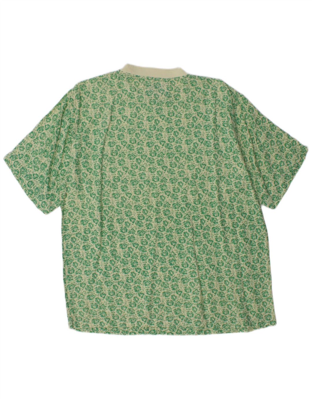 VINTAGE Camiseta para hombre Top Grande Verde Floral Viscosa