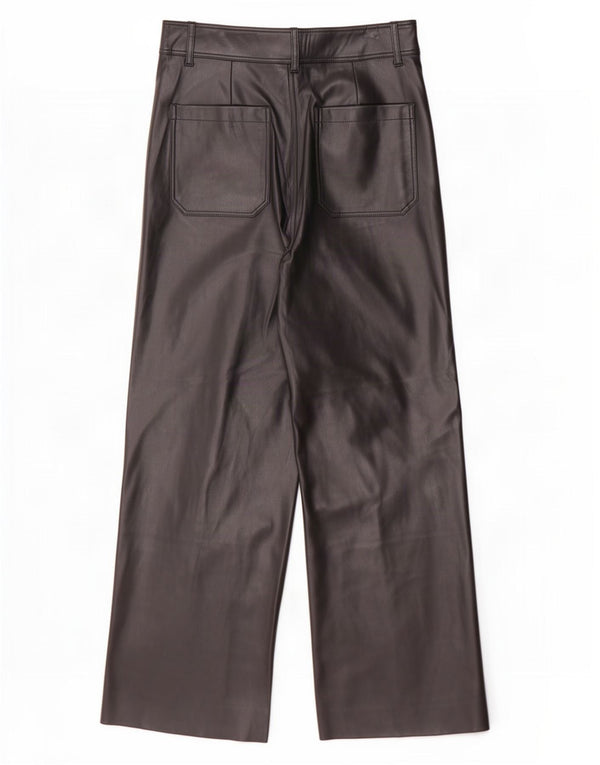 Zara Mujer Pantalones Anchos De Piel Sintética EU 40 Medium W30 L29 Negro