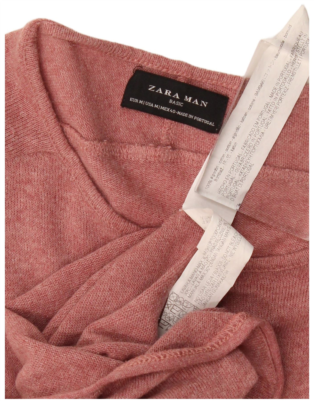ZARA Hombre Top Manga Larga Algodón Rosa Medio