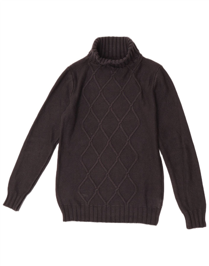 Vintage mujer rollo cuello jersey suéter Reino Unido 12 medio negro Argyle/Diamond