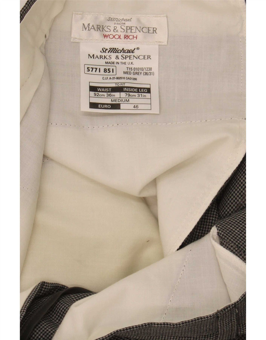 Marks & Spencer Pantalones de traje St. Michael para hombre W36 L31 gris pata de gallo