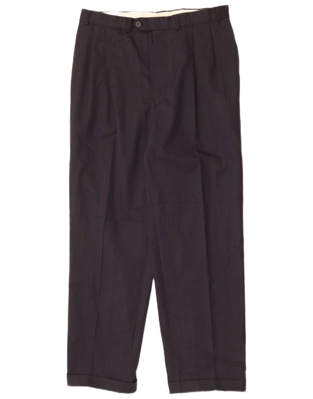 Marks & Spencer Pantalón de traje con pinzas para hombre W36 L31 Poliéster azul marino