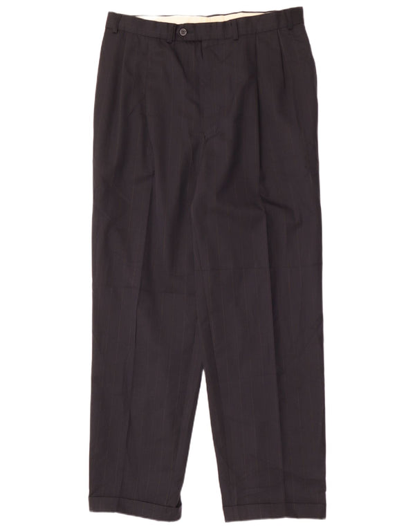 Marks & Spencer Pantalón de traje con pinzas para hombre W36 L31 Poliéster azul marino