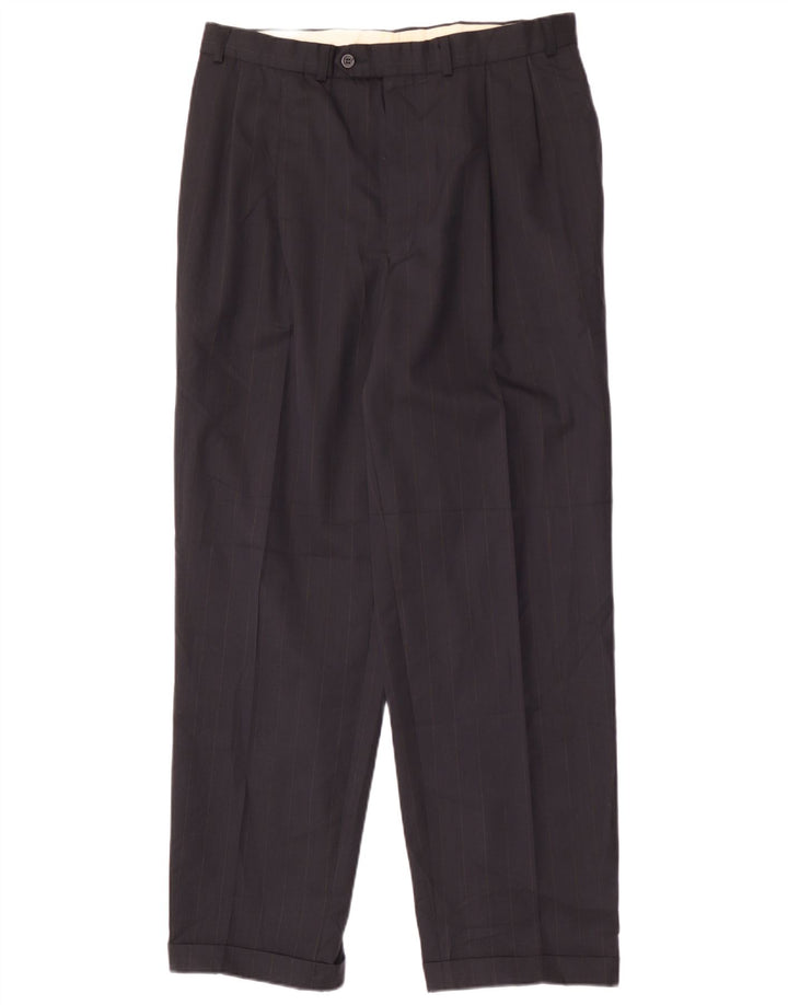 Marks & Spencer Pantalón de traje con pinzas para hombre W36 L31 Poliéster azul marino