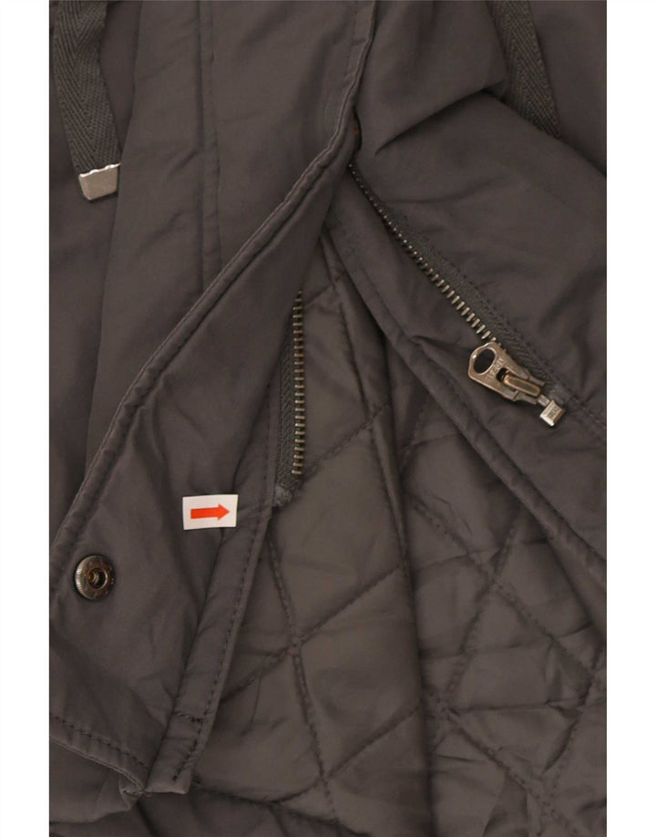 Benetton Parka Con Capucha Para Mujer UK 40 Large Gris Algodón