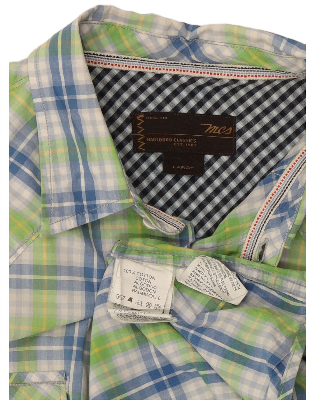 Marlboro Classics Camisa De Manga Corta Para Hombre Algodón A Cuadros Verde Grande