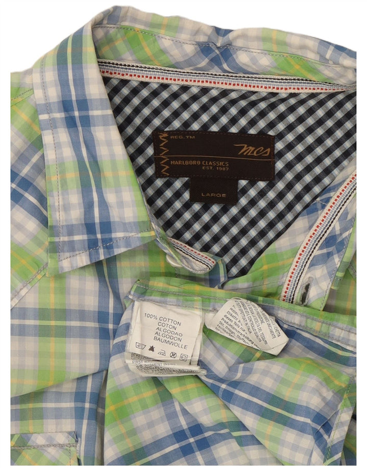 Marlboro Classics Camisa De Manga Corta Para Hombre Algodón A Cuadros Verde Grande
