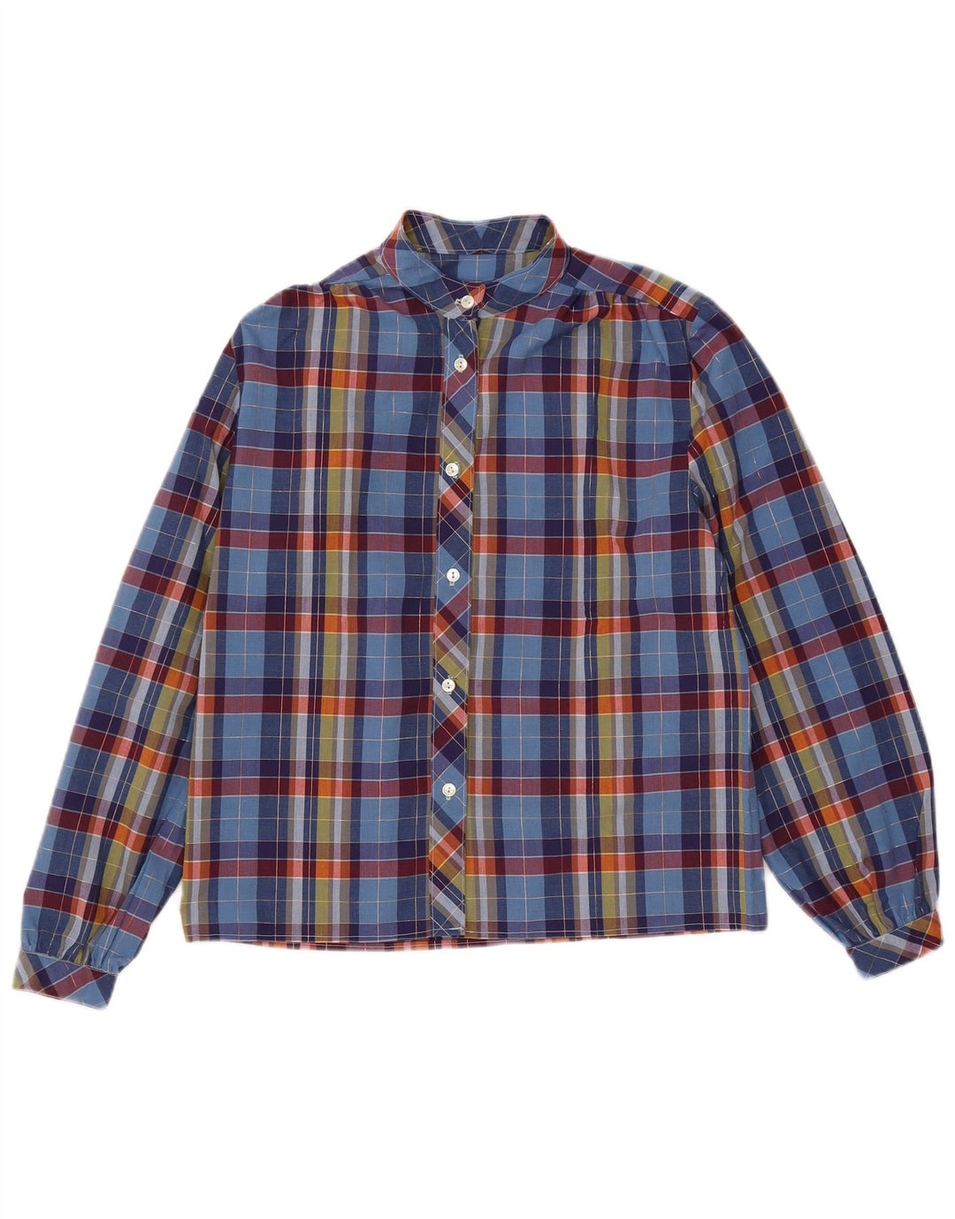 Vintage mujer camisa blusa Reino Unido 14 cheque azul medio