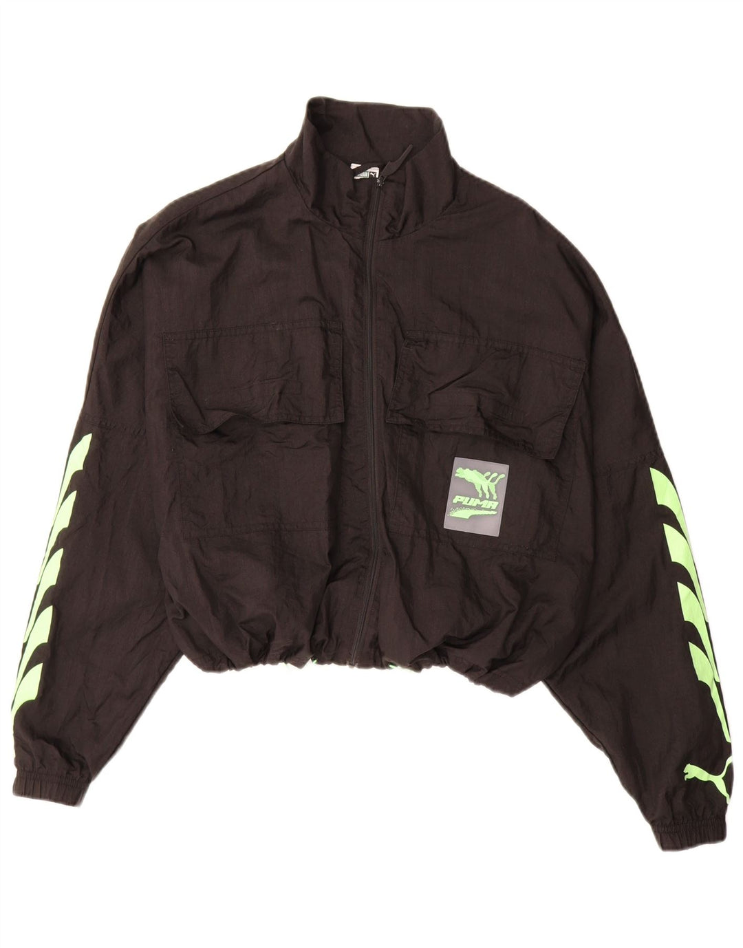 PUMA Chaqueta superior de chándal con gráfico corto para mujer UK 14 Medium Black Nylon