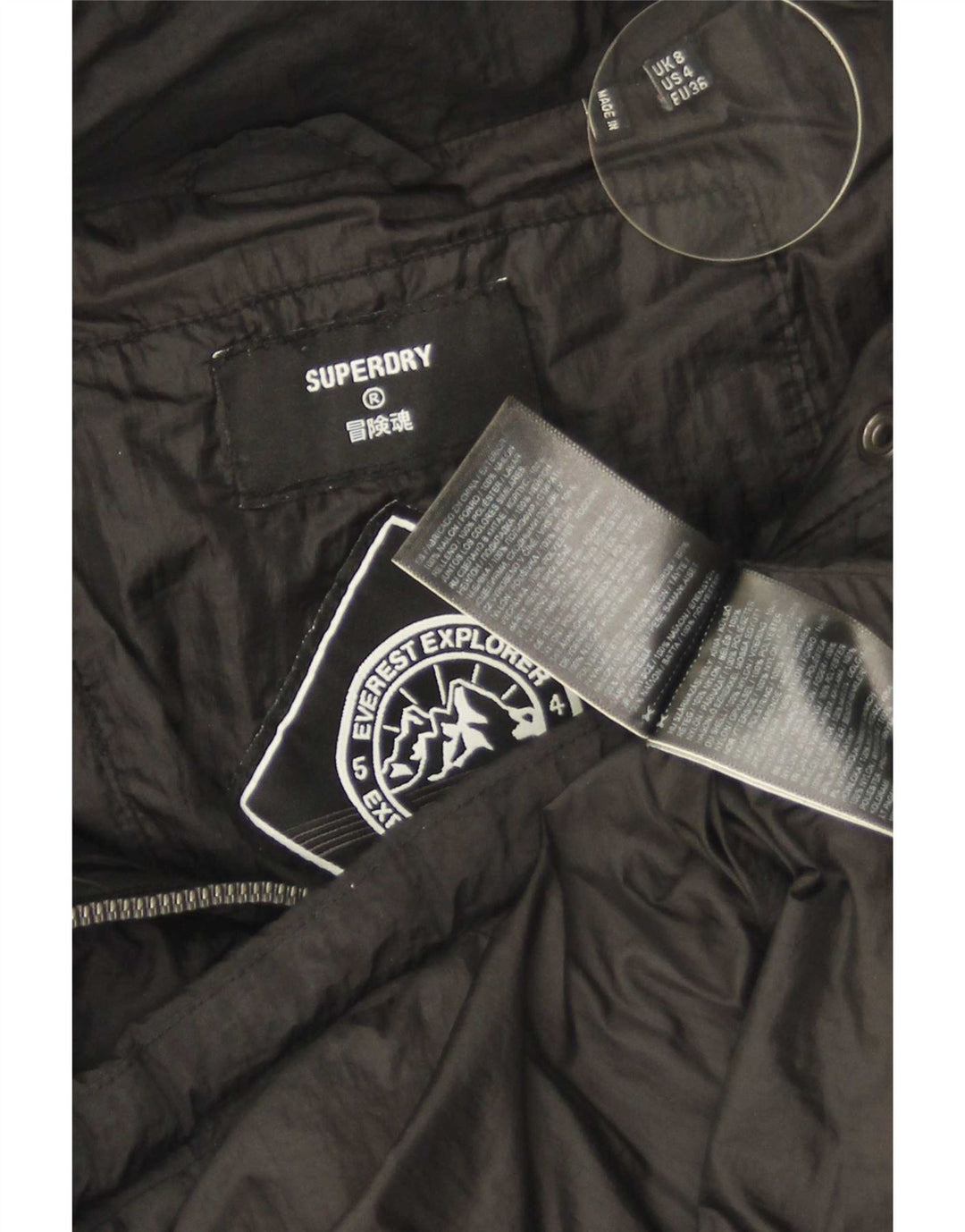 Superdry Mujer Chaqueta Acolchada Extragrande Con Capucha UK 8 Small Nylon Negro