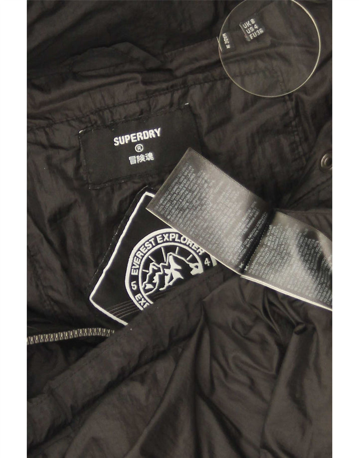 Superdry Mujer Chaqueta Acolchada Extragrande Con Capucha UK 8 Small Nylon Negro
