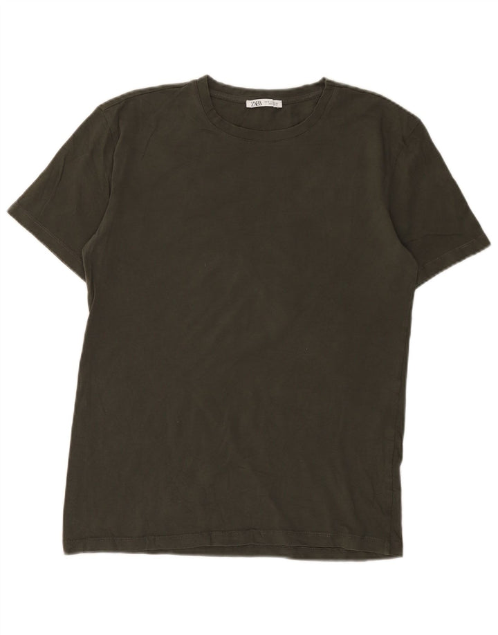 Zara Hombre Camiseta Top Algodón Marrón Medio