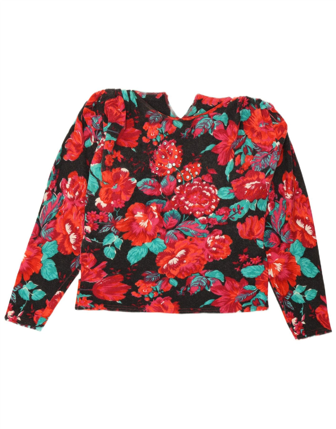 Vintage mujer cuello redondo jersey suéter Reino Unido 12 medio multicolor floral