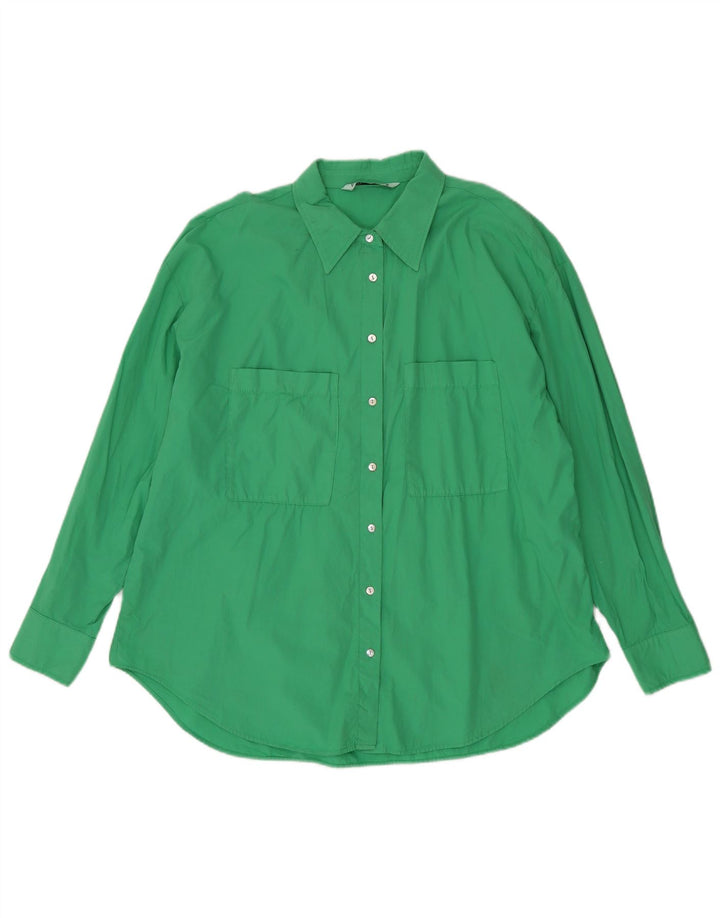 ZARA Mujer Camisa Oversize UK 46 Large Algodón Verde