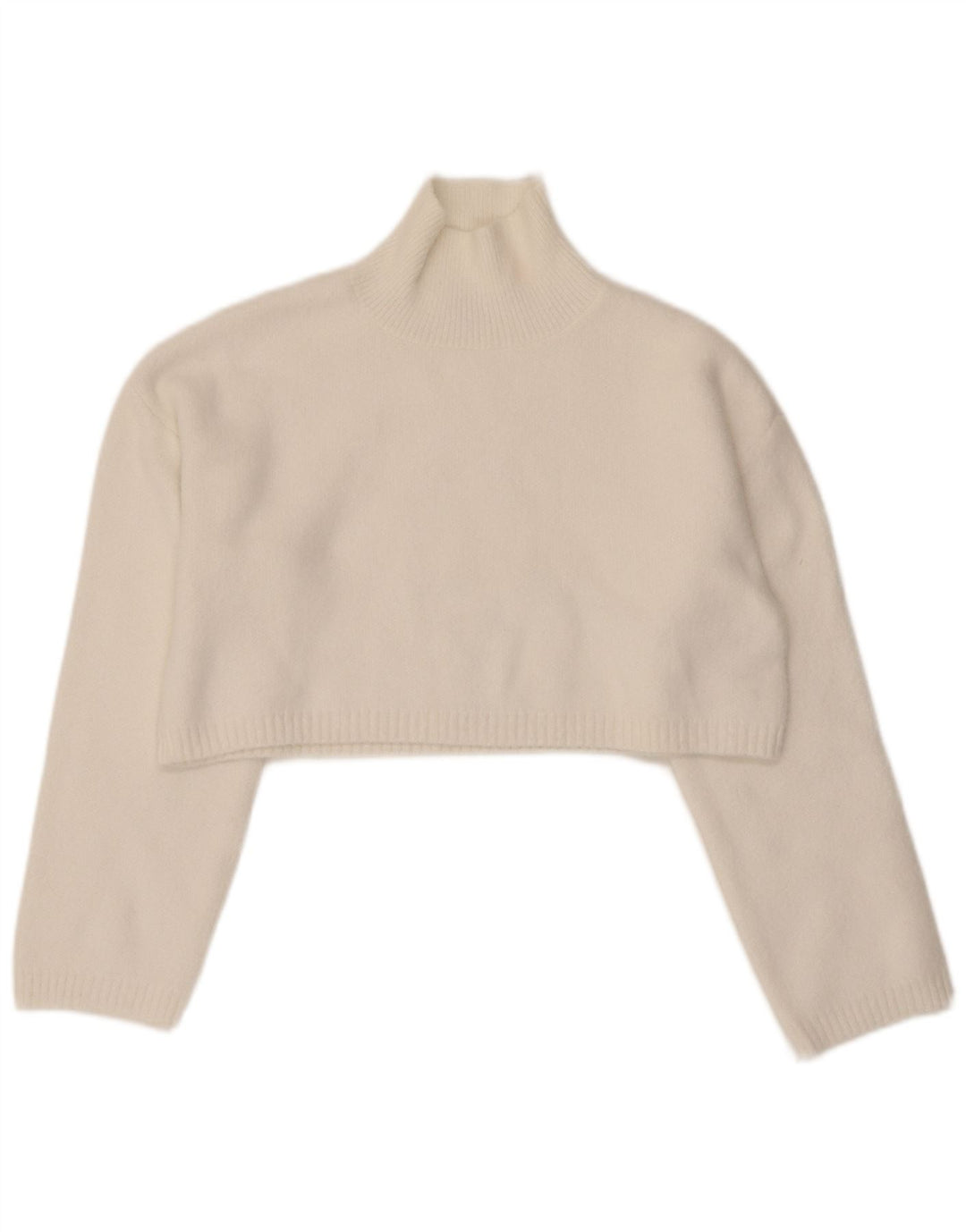 Zara Mujer Crop Turtle Neck Jumper Sweater UK 10 Small Blanco Poliamida