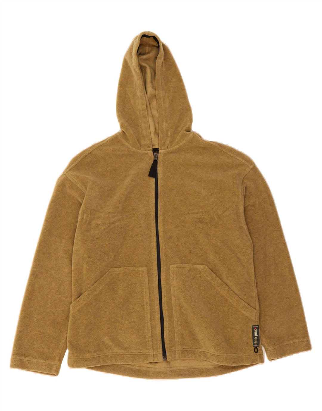 THINK PINK Womens Hooded Fleece Jacket UK 16 Large Brown Polyester Vintage Think Pink and Second-Hand Think Pink from Messina Hembry 