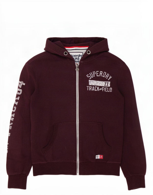 Superdry Sudadera con capucha y cremallera gráfica para hombre XL Algodón burdeos