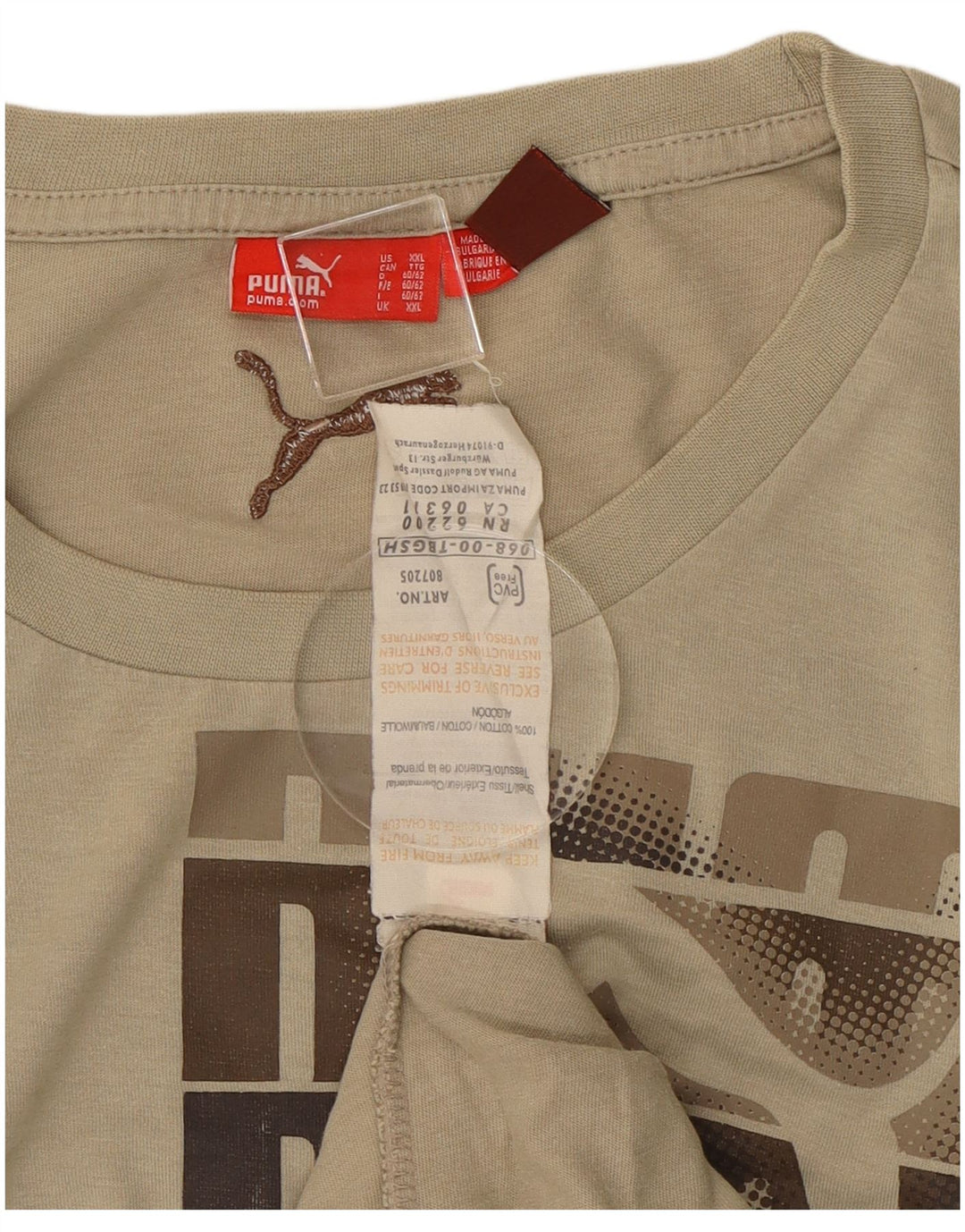 Puma Mens Graphic Top Manga Larga 2XL Algodón Beige