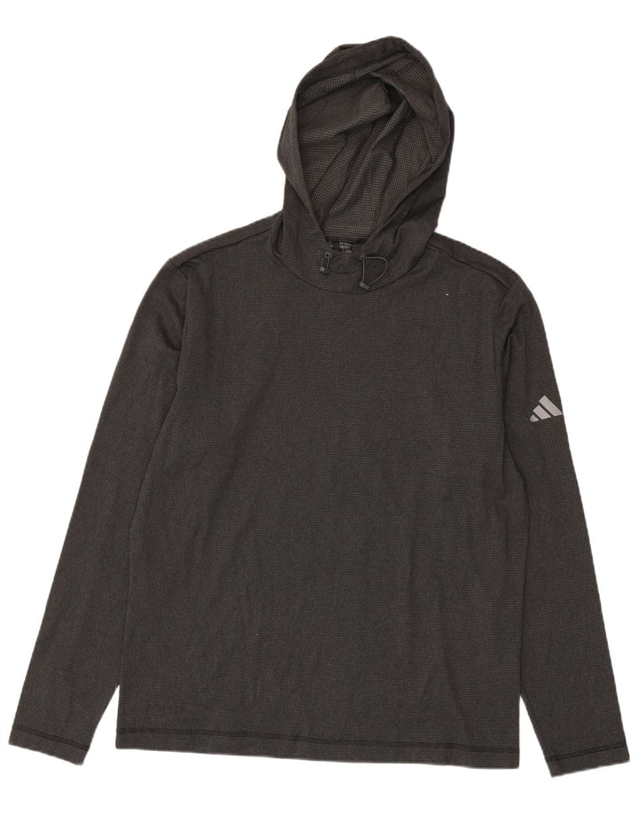 Adidas Hombre Sudadera Con Capucha Manga Larga Poliéster Gris Medio