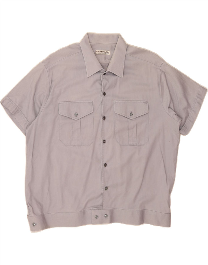 IMPERIAL Mens Short Sleeve Shirt Large Blue Cotton Vintage Imperial and Second-Hand Imperial from Messina Hembry 