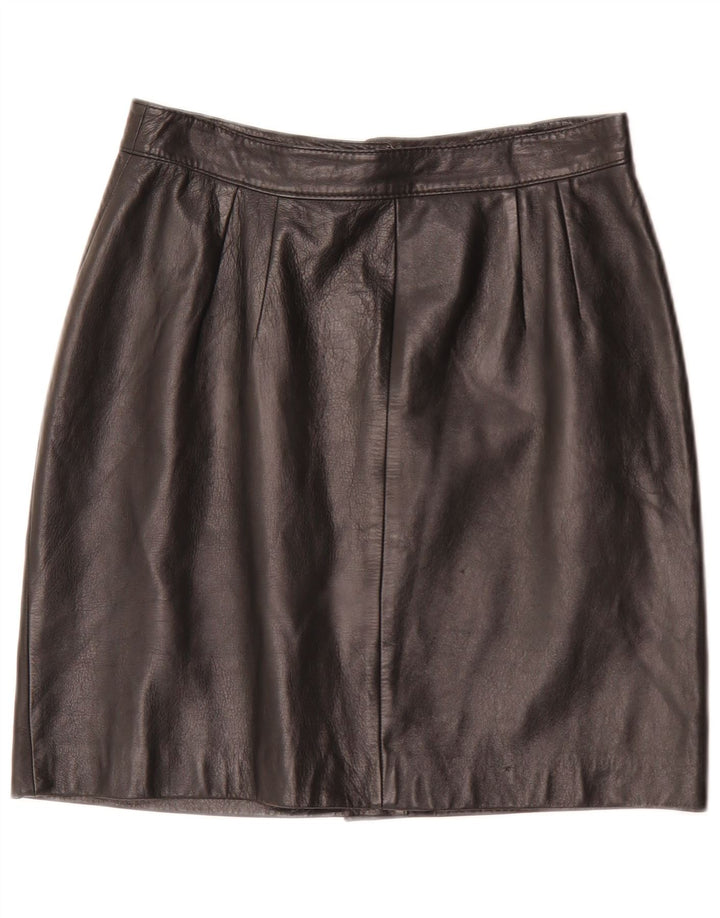 Vintage mujer mini falda de cuero W28 medio negro