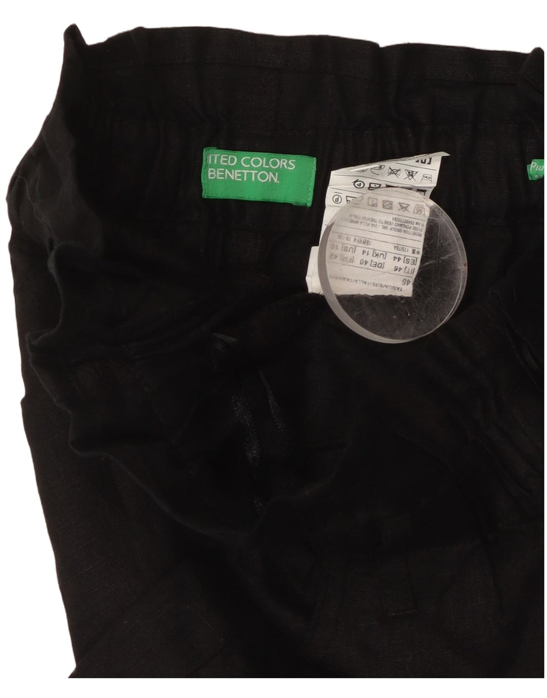 BENETTON Pantalones cortos informales de talle alto para mujer UK 40 Large W32 Lino negro