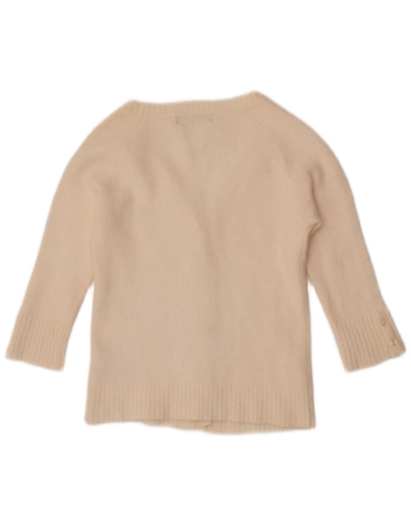 Zara Mujer Crop Cárdigan De Manga 3/4 Suéter UK 44 Grande De Lana Blanca