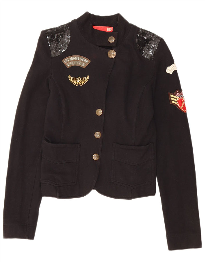 LIU JO Chaqueta tipo blazer con 4 botones y gráfico para mujer UK 6 XS Algodón negro