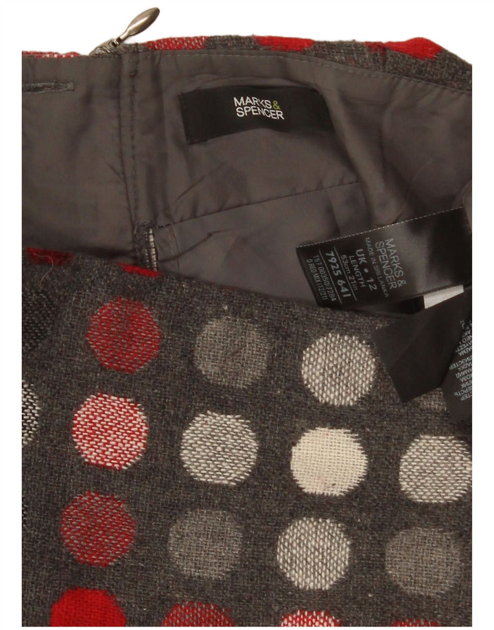 Marks & Spencer Falda recta para mujer UK 12 Medium W30 Gris Lunares