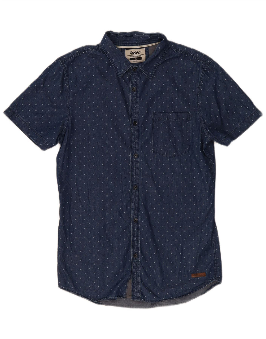 MOSSIMO Hombre Camisa Vaquera De Manga Corta XS Azul Moteado