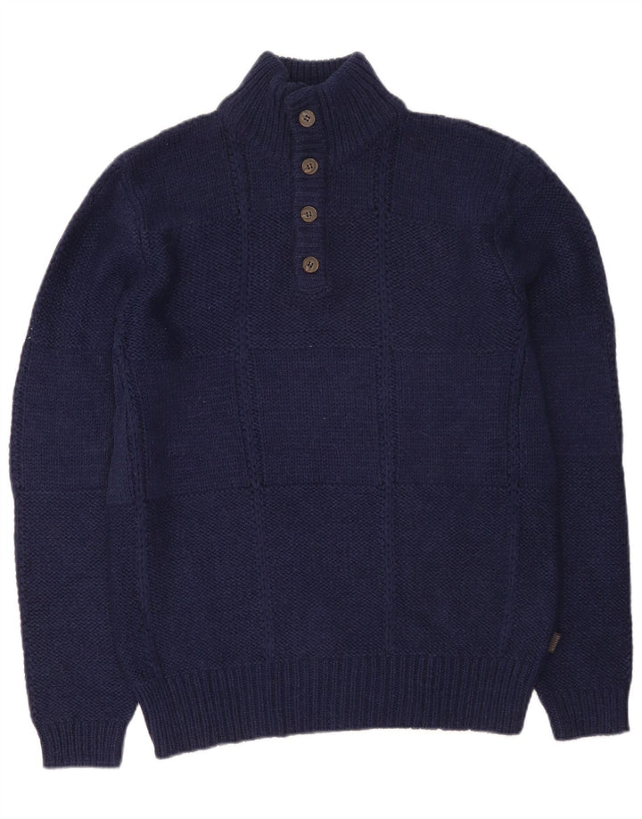 HUGO BOSS Suéter tipo jersey con cuello y botones de ajuste regular para hombre Azul marino grande