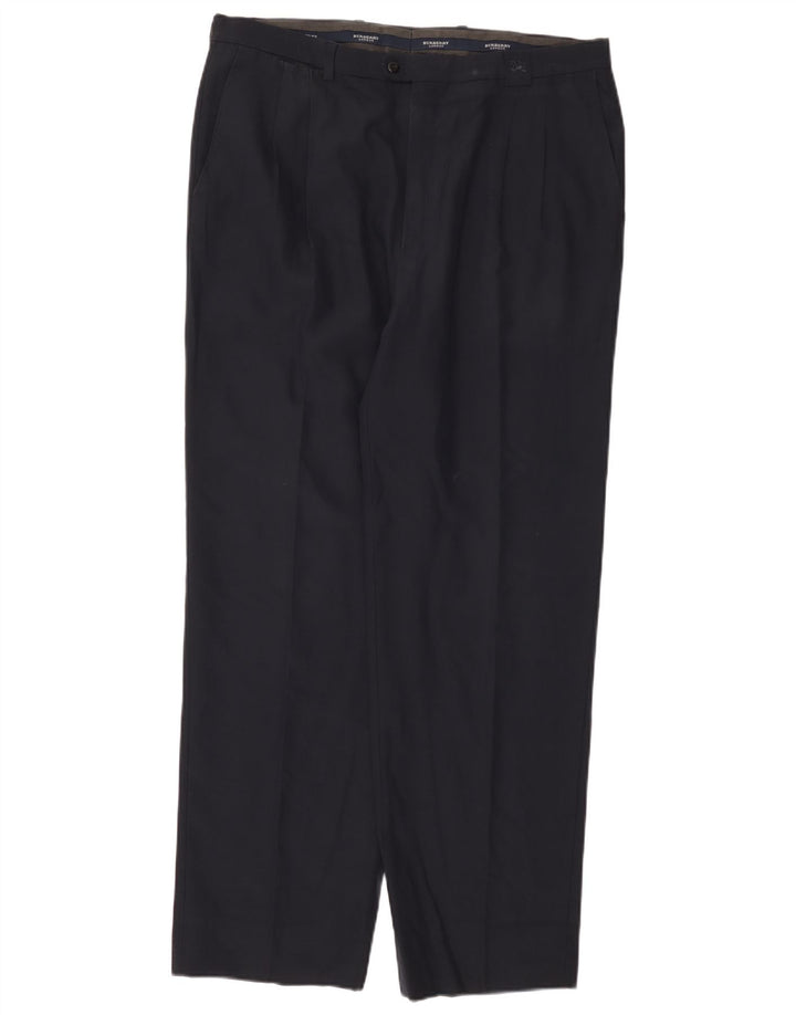 Burberry Pantalón de traje con pinzas para hombre IT 48 Medium W36 L31 Lana azul marino