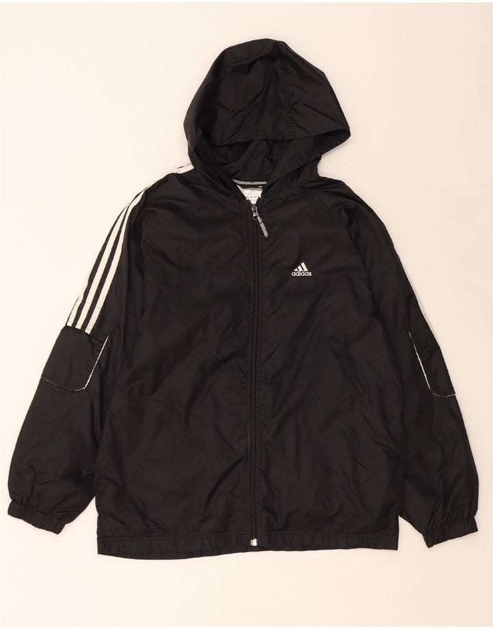 ADIDAS Boys Hooded Rain Jacket 13-14 Years Black Nylon
