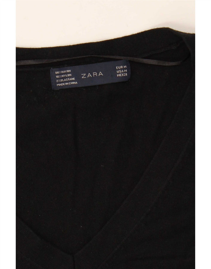 Zara - Jersey con cuello en V para mujer, talla 40, tamaño mediano, rayón negro